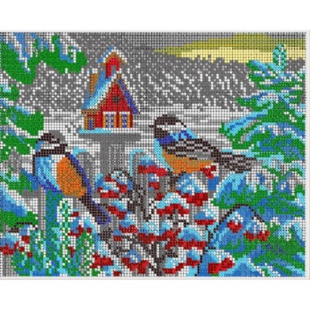 Книги, книга Набор для вышивания бисером К-287 24х19 см. Снегири у домика купить по скидке