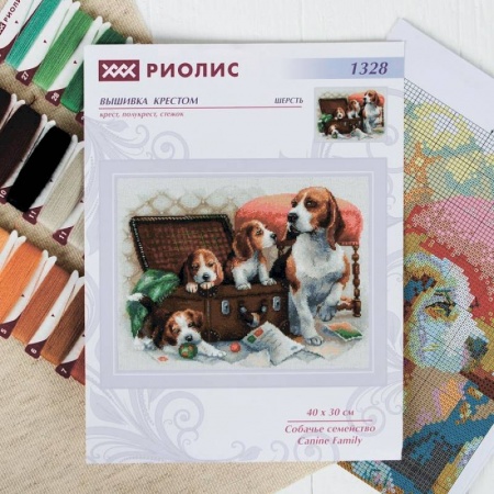 Рисование, живопись, книга Вышивка крестом 'Собачье семейство', 40x30 см купить по скидке
