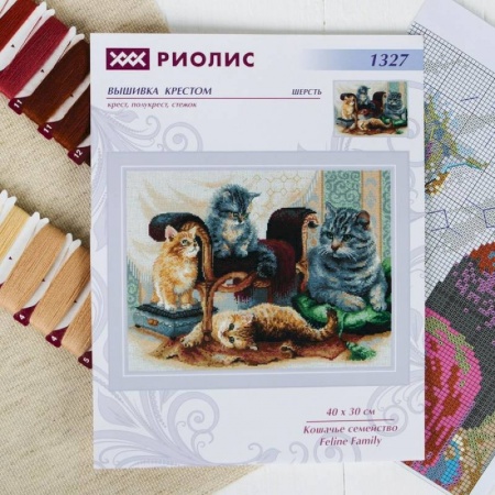 Обучение игре на фортепиано, книга Вышивка крестом 'Кошачье семейство', 40x30 см купить по скидке